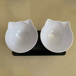 PAWS ASIA Factory New Design Cat Shape Transparent 15 Degree Tilted Raised Double Cat Bowl With Plastic Stand