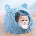 PAWS ASIA Factory Imitated Rattan Summer  Washable Handmade Woven Cat Bed Cave Dog Kennel With Cushion