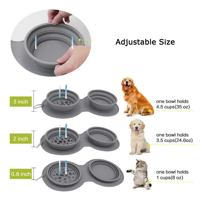 PAWS ASIA Wholesale Silicone Adjustable Anti Slip Portable Collapsible Double Slow Feeder Dog Bowl