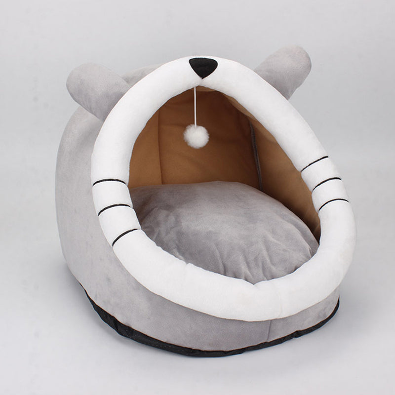 PAWS ASIA Factory Dropshipping Large Grey Anti Anxiety Indestructible Half Open Fluffy Pet Cat Bed House Toy Play Dog