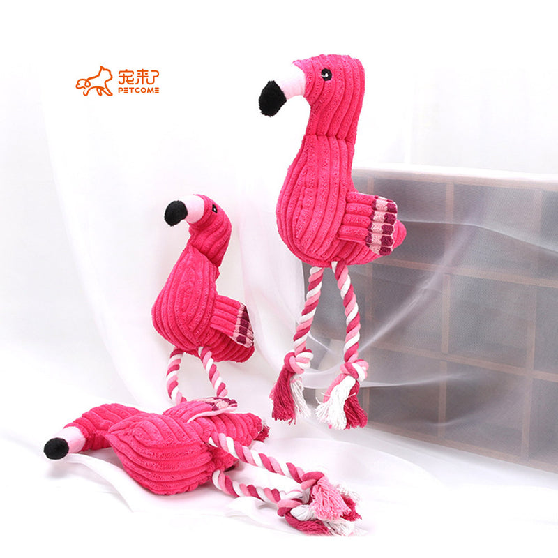 PAWS ASIA Suppliers Fashion Pink Corduroy Stuffed Squeaky Super Chewer Flamingo Dog Toy