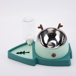 PAWS ASIA Wholesale Christmas Stainless Steel Tilted Dog And Cat Bowl With Bottle Slow Feeder