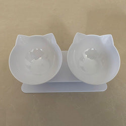 PAWS ASIA Factory New Design Cat Shape Transparent 15 Degree Tilted Raised Double Cat Bowl With Plastic Stand