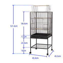 PAWS ASIA Manufacturers Hot Selling Black Metal Large Parrots Bird Cage With Tray And Shelf