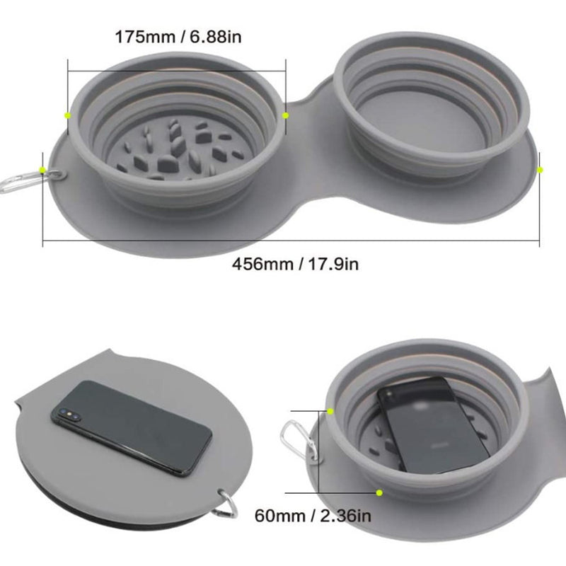 PAWS ASIA Wholesale Silicone Adjustable Anti Slip Portable Collapsible Double Slow Feeder Dog Bowl