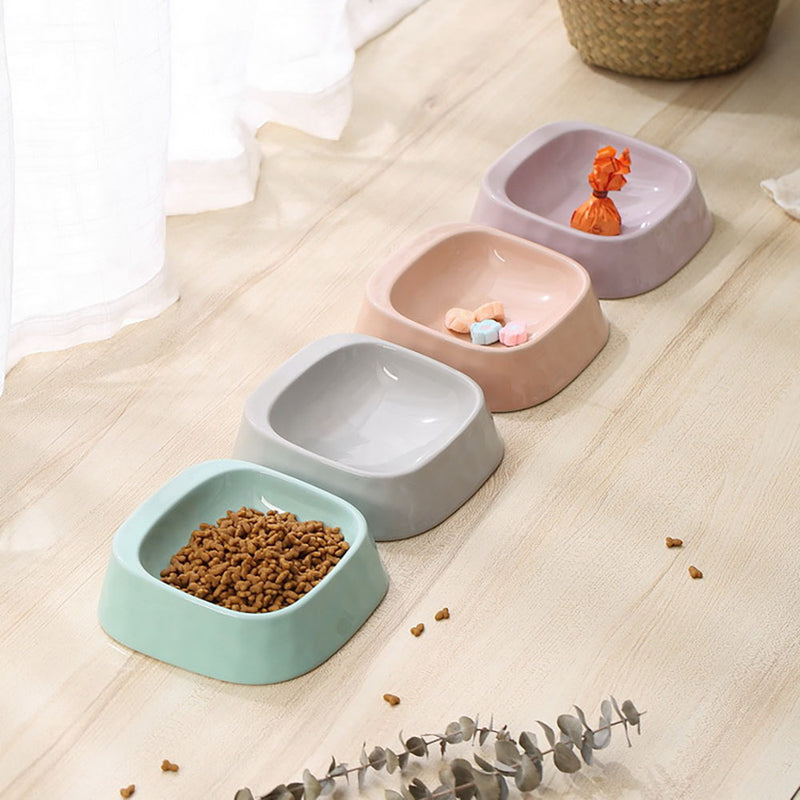 PAWS ASIA Factory Custom Ceramic Slanted Rectangular Kawaii Cat Bowl Feeder