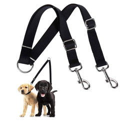 PAWS ASIA Wholesale Black Nylon Adjustable Training Double Hooks Dog Leash For Small Dog