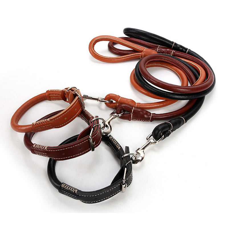 PAWS ASIA Wholesale Hot High Quality PU Leather Heavy Duty Rope Dog Leash And Collar Set