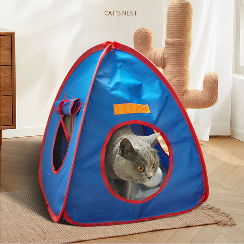 PAWS ASIA Wholesale Waterproof Oxford Cloth Blue Funny Pet Cave Cat Bed Small Dog Play Tent House