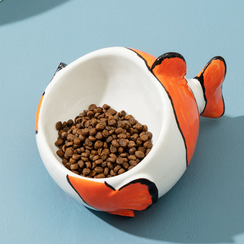 PAWS ASIA Factory Cute Clownfish Shape Eco Ceramic Slanted Food Eating Pet Drinking Cat Bowl Dog