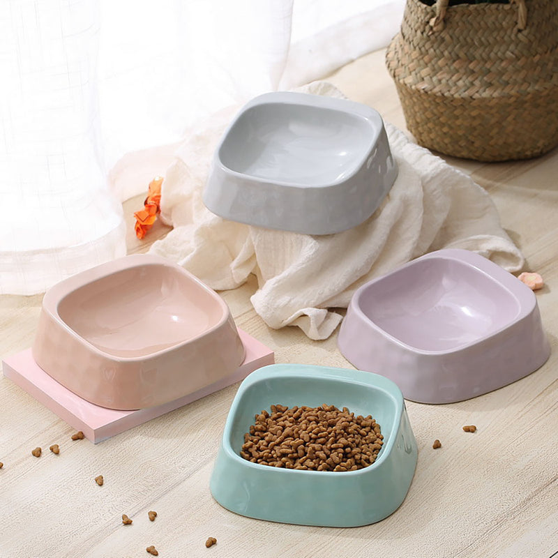 PAWS ASIA Factory High Quality Slanted Ceramic  Kawaii Rectangular Cat Bowl Feeder