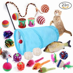 PAWS ASIA Factory Colorful Funny Interactive Foldable Tunnel Fish Mouse Cat Toy Set 24 Pack