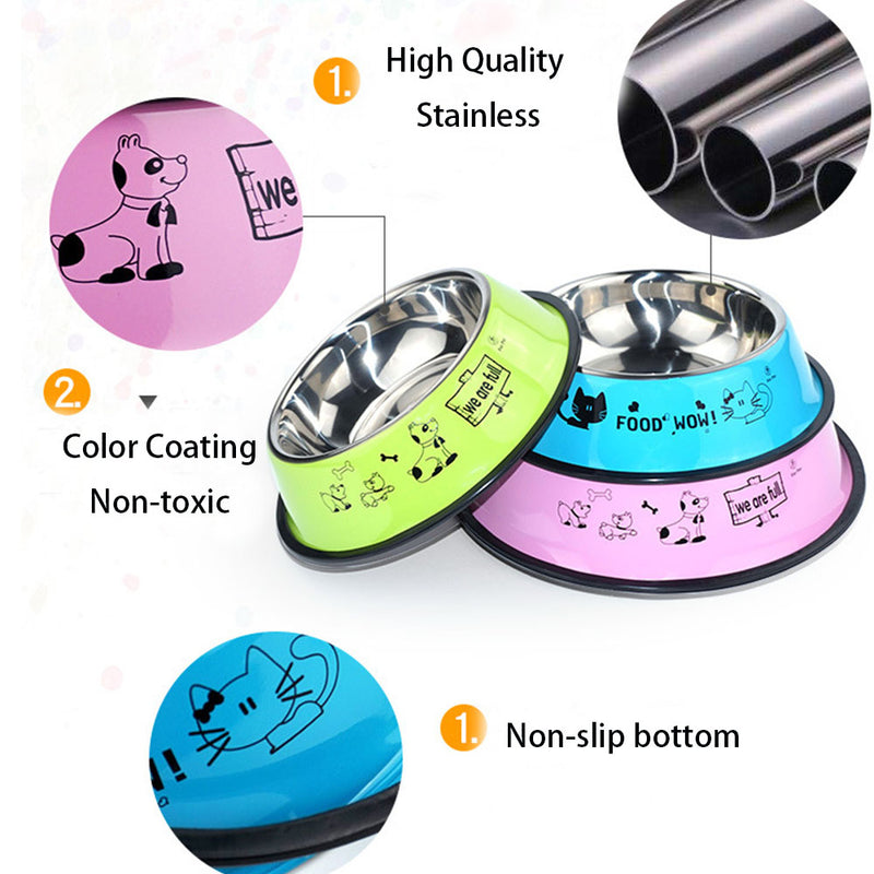 PAWS ASIA Suppliers Dropshipping Stainless Steel Non Slip Multi Color Print Pet Feeder Dog Bowl Cat