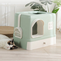 PAWS ASIA Wholesale Square Pet Toilet Cute Big Closed Splash Proof Drawer Type Cat Litter Box