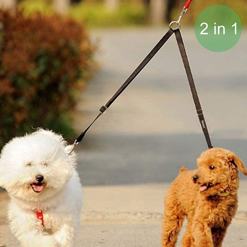 PAWS ASIA Wholesale Black Nylon Adjustable Training Double Hooks Dog Leash For Small Dog