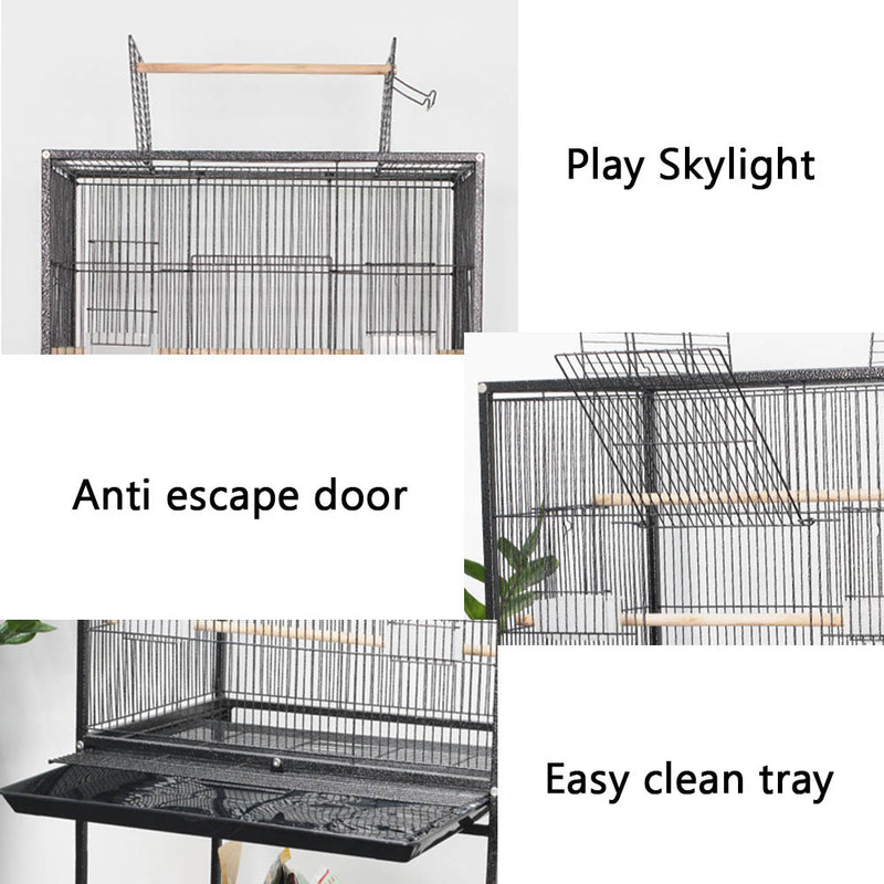 PAWS ASIA Manufacturers Hot Selling Black Metal Large Parrots Bird Cage With Tray And Shelf