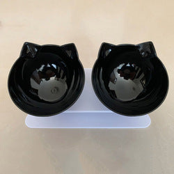 PAWS ASIA Factory New Design Cat Shape Transparent 15 Degree Tilted Raised Double Cat Bowl With Plastic Stand