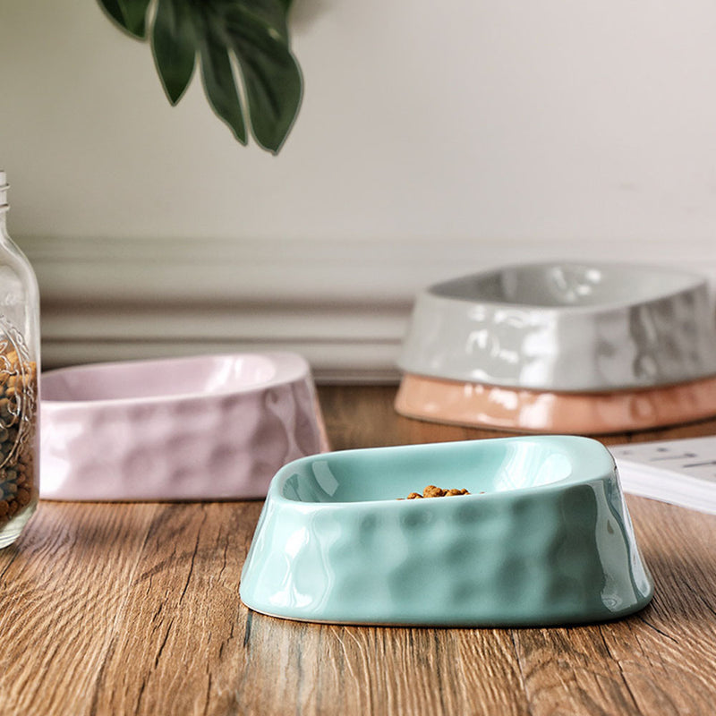 PAWS ASIA Factory High Quality Slanted Ceramic  Kawaii Rectangular Cat Bowl Feeder