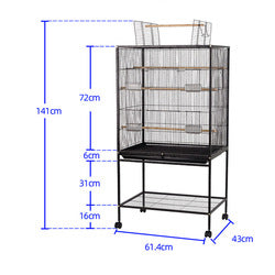 PAWS ASIA Manufacturers Hot Selling Black Metal Large Parrots Bird Cage With Tray And Shelf