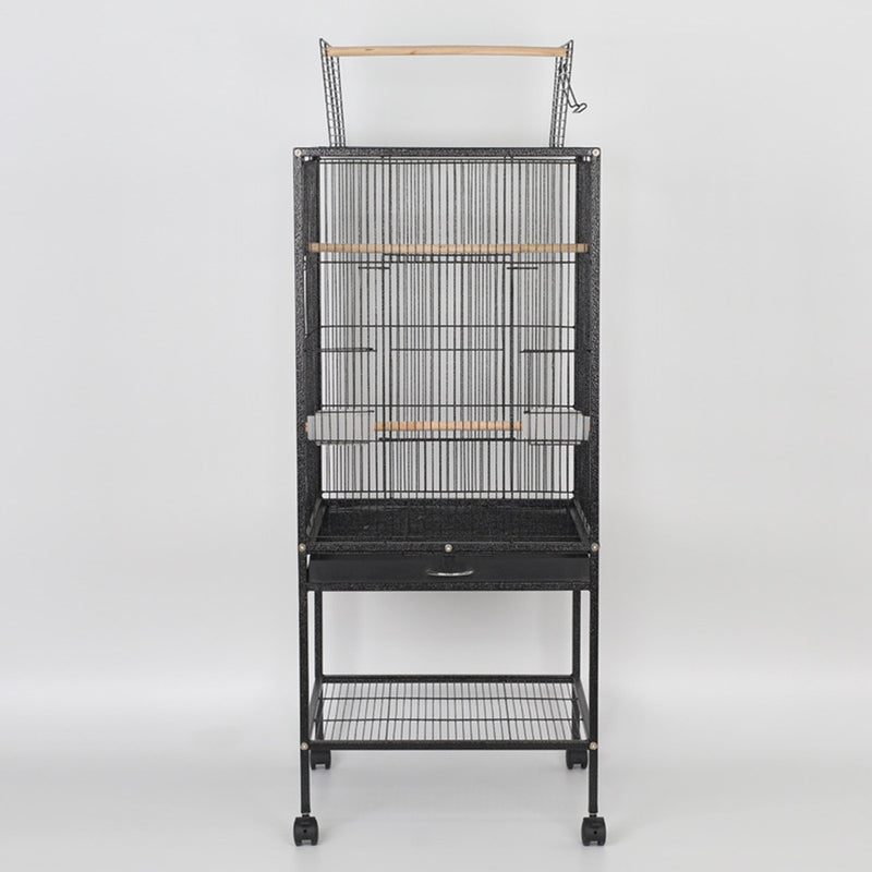 PAWS ASIA Manufacturers Hot Selling Black Metal Large Parrots Bird Cage With Tray And Shelf