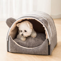 PAWS ASIA Factory Direct Sale Trendy Luxury Folding Fluffy Cute Blue Half Enclosed Dog Cave Bed