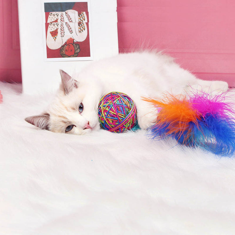 PAWS ASIA Suppliers Custom Hand Woven Colorful Stuffed Interactive Trainer Cat Ball Toy Feather