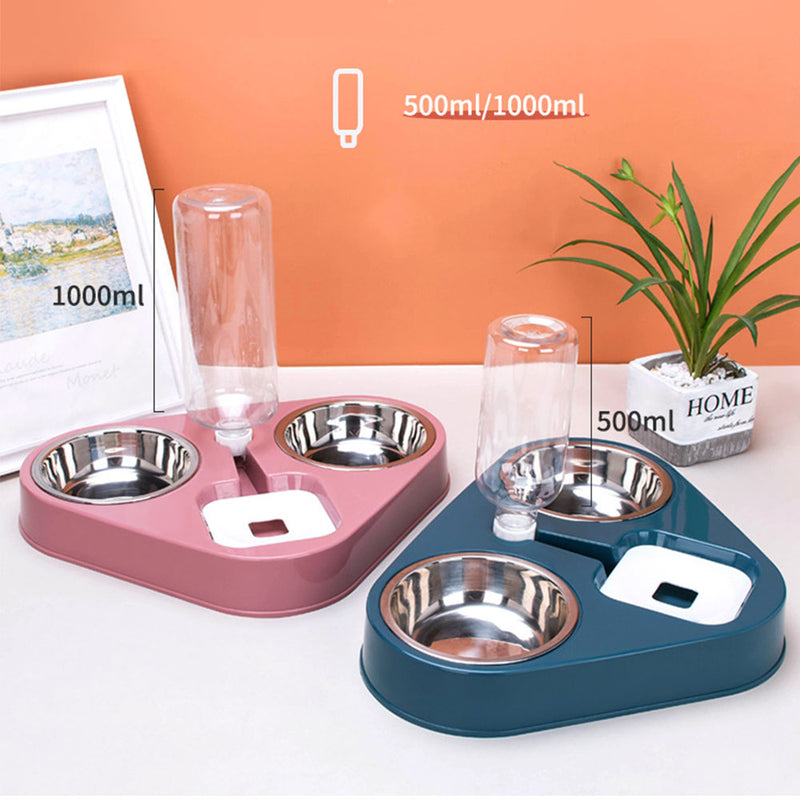 PAWS ASIA Wholesale Luxury New Stainless Steel 2 In 1 Multiple Dog Bowl Feeder With Bottle