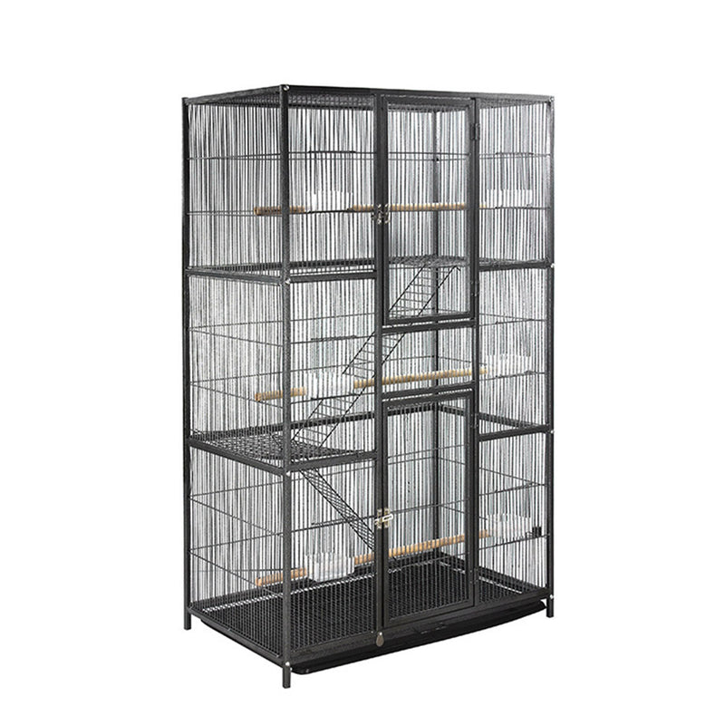 PAWS ASIA Wholesale Huge Metal Parrot Canary Pet 3 Tier Breeding Bird Cage Aviary With Tray And Wheel