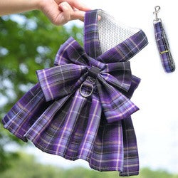 PAWS ASIA Manufacturers High Quality Luxury Cute Plaid Dog Harness Set Pet Skirt Vest For Small Dog