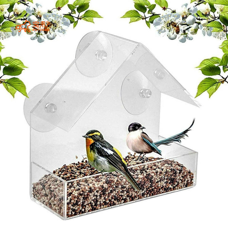 PAWS ASIA Manufacturers Acrylic Outdoor Suction Cups Window Wild Bird Feeder Food House Aviary