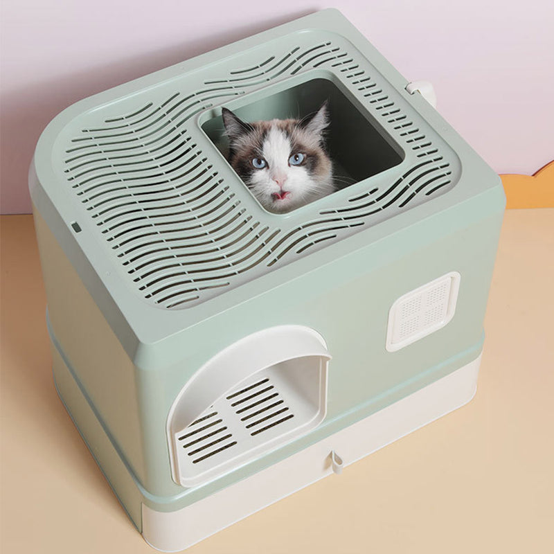 PAWS ASIA Wholesale Square Pet Toilet Cute Big Closed Splash Proof Drawer Type Cat Litter Box