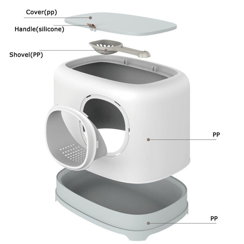 PAWS ASIA Factory Cheap Top Entry Very Large Pet Toilet Semi Closed Cat Litter Box With Sifter