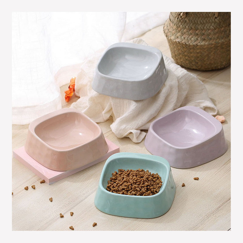 PAWS ASIA Factory Custom Ceramic Slanted Rectangular Kawaii Cat Bowl Feeder