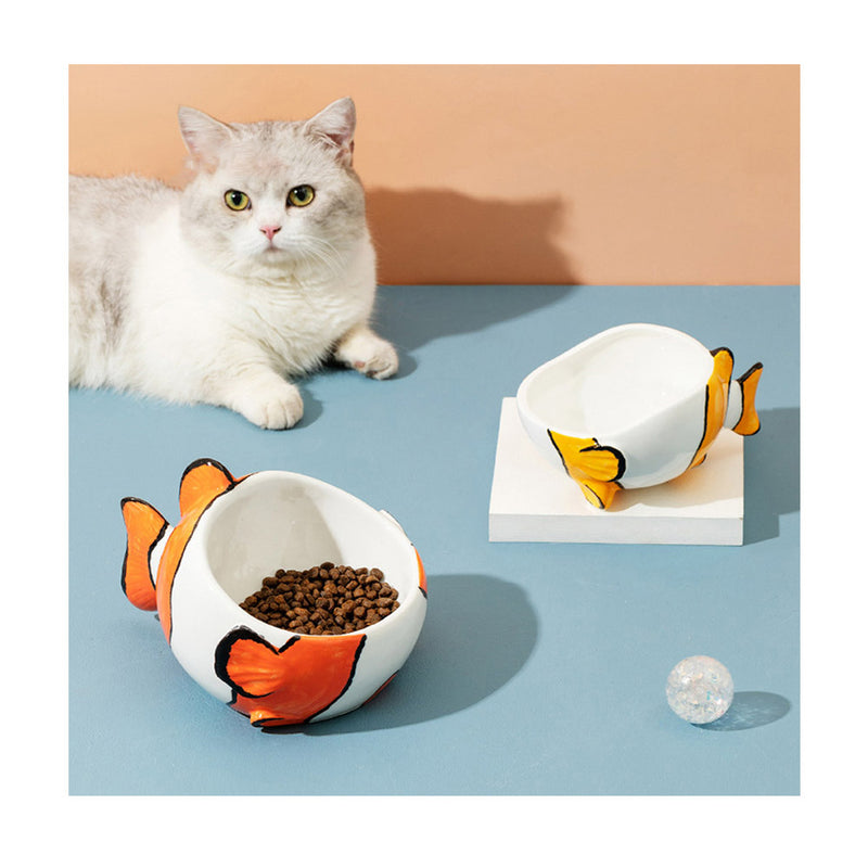 PAWS ASIA Factory Cute Clownfish Shape Eco Ceramic Slanted Food Eating Pet Drinking Cat Bowl Dog