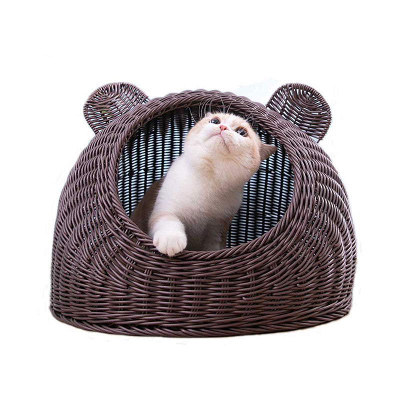 PAWS ASIA Factory Imitated Rattan Summer  Washable Handmade Woven Cat Bed Cave Dog Kennel With Cushion