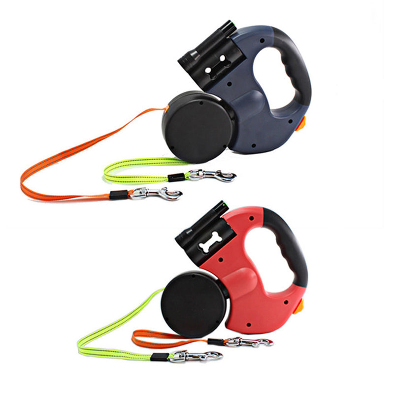 PAWS ASIA Factory Multifunction Double Retractable Dog Leash With Flashlight And Poop Bag Holder