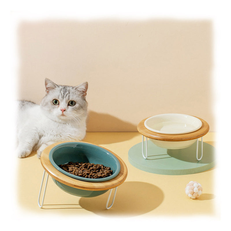 PAWS ASIA Supplier New Ceramic Elevated Protect Cervical Cute Slant Cat Bowl