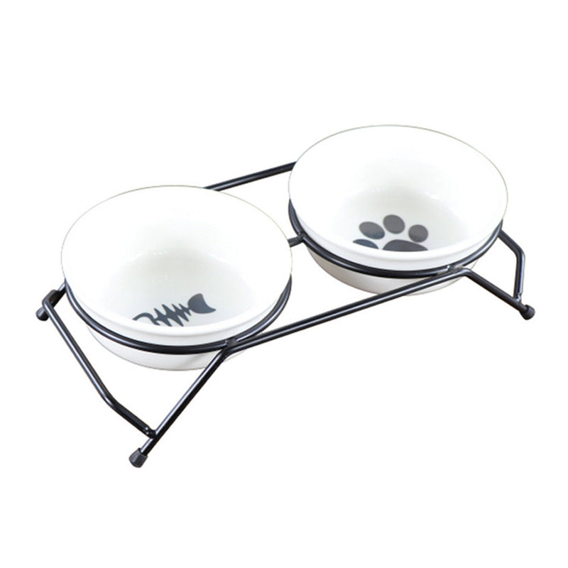 PAWS ASIA Suppliers Fashion Designed Ceramic Elevated Double Metal Stand Cat Bowl Feeder Dog