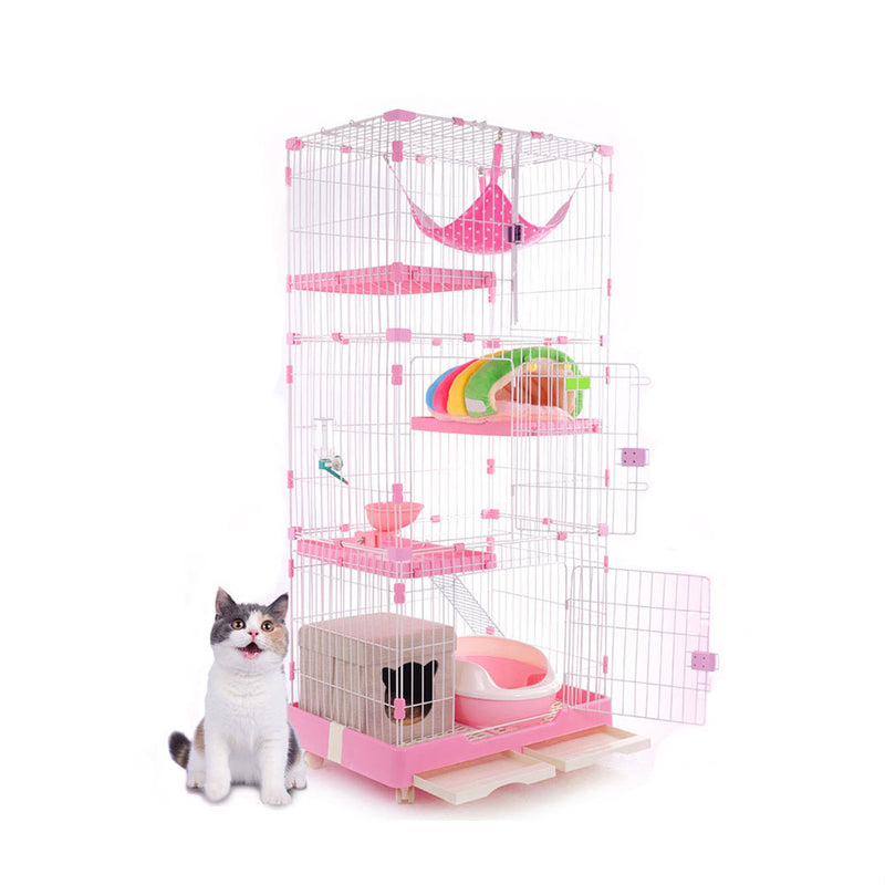 PAWS ASIA Suppliers Wholesale Luxury Outside 3 Layer Big Size Breeding Condo Cage Cat House With Tray Hammock Bowl Toy